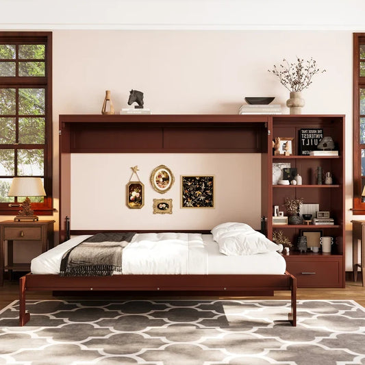 Queen Size Murphy Bed with Storage, Shelves &amp; Drawer: Complete A-to-Z Space-Saving Wall Bed Guide